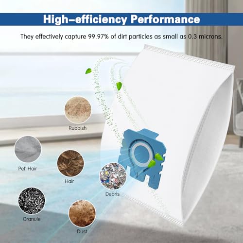 12 Pack 3D GN Air Clean Dust Bags Compatible with Miele GN Vacuum Cleaner Bags for Classic C1 Complete C2 Complete C3 S2 S5 S8 S400 Series with 4 Motor Protection Filters, 4 Exhaust Filters