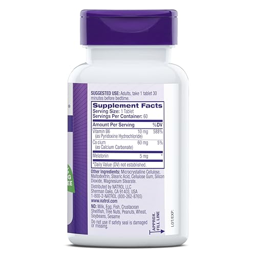 NATROL MELATONIN 5 MG, DIETARY SUPPLEMENT FOR RESTFUL SLEEP, SLEEP SUPPLEMENTS FOR ADULTS, 60 MELATONIN TABLETS, 60 DAY SUPPLY