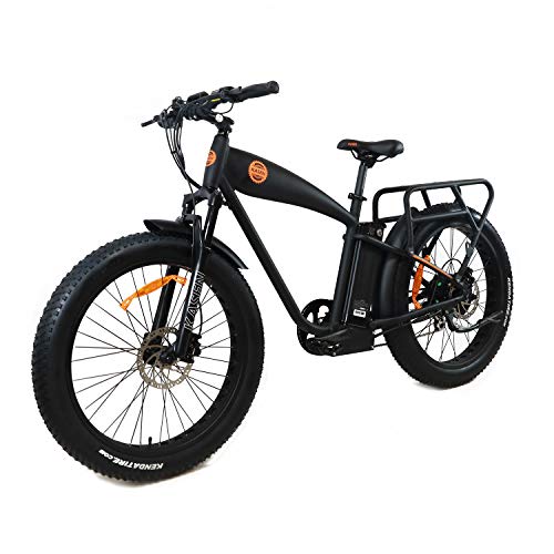 KASEN K6.0 Bike Pedal Assist Rear Drive 1000W Motor Lithium Battery Cruiser Bike 26″ Fat Tire Ebike Front Fork Suspension (Black 14.5 ah)