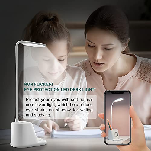 OCEST LED Wireless Charger Desk Lamp, EyeCaring Desk Lamps for Home Office with Pen Holder, 3