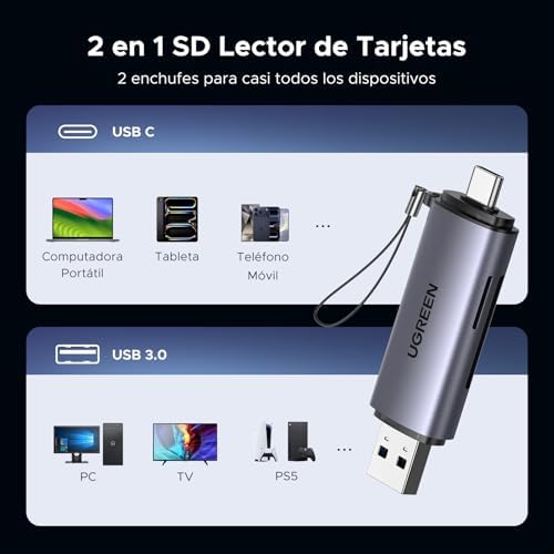 2 en 1 Lector Tarjetas SD TF USB C y USB 3.0 Dual Conector (SD 3.0)