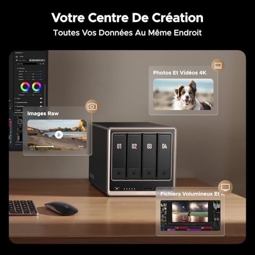 UGREEN NASync DXP4800 GT Stockage NAS 4 Baies, Double LAN 10GbE, CPU AMD Ryzen Embedded R2514, 8 Go RAM, Support ECC, Slot SD, Double M.2 NVMe, HDMI 4K, Centre de Surveillance (sans disques)
