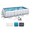 Bestway 18′ x 9′ x 4′ Power Steel Frame Above Ground Rectangular Swimming Pool Set with 1000 GPH Sand Filter Pump, Pool…