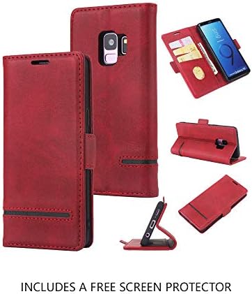 AKOPUGA Compatible with Samsung Galaxy Note 9 Wallet Case, PU Leather Flip Folio Case, Full Body Protective Case w/Card Holder/Cash Slots Magnetic Closure Cover for Galaxy Note 9 Red