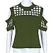 Tsmile Summer Women Fashion Short Sleeve Tops Off Shoulder Hollow Out Loose Fit Casual T-Shirt Slit Blouse Army Green