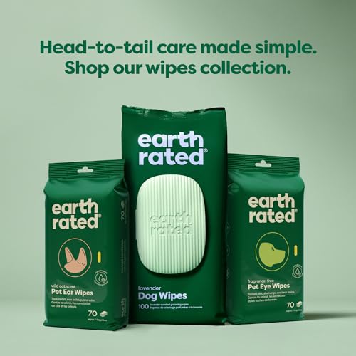 EARTH RATED PET WIPES FOR DOGS AND CATS, HYPOALLERGENIC, CLEANING AND HYDRATING, FOR GROOMING PAWS, BODY AND BUTT, UNSCENTED, 100 COUNT