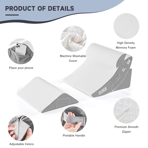 Yojoker 4PCS Orthopedic Bed Wedge Pillow Set for Sleeping - Triangle Adjustable Foam Pillow for Leg Knee Body Back Pain Relief Acid Reflux Anti-Snoring Post Surgery Recovery Sitting Up Reading