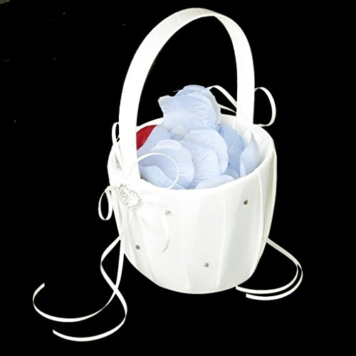 Nicedeal Vintage Satin Wedding Flower Girl Basket Double Heart Rhinestone Decor IvoryHome Deco and Wall Sticker