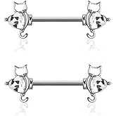 Pierced Owl 14GA 316L Stainless Steel CZ Crystal Cat Ends Nipple Barbells, Sold as a Pair