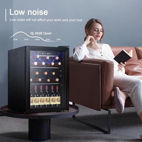 Antarctic Star 12 Bottle/48 Can Wine Cooler/Cabinet, Mini Drink Fridge, Clear Front Glass Door Counter Top Red Cellar Beer Soda Bar Quiet Compressor LED Display 1.3 cu.ft. Black