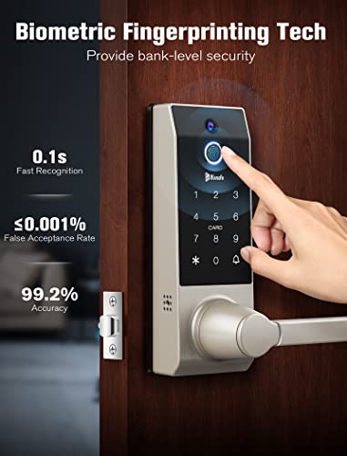 Smart Lock, 3-in-1 Camera+Doorbell+Fingerprint Keyless Entry Door Lock, WiFi Door Lock with Handle, App Control, Anti-Peeping, Auto Lock, IP65 Weatherproof, 3D Biometric Fingerprint for Front Door
