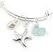 SMALL Best Seller Foam BLUE Sea Glass Charm Bracelet, Adjustable, Sterling Silver, Pearl, Starfish