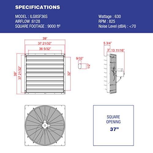Iliving 36" Wall Mounted Shutter Exhaust Fan Automatic Shutter