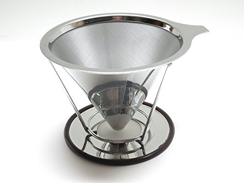 Click Here to See More Images Newport Essentials Pour Over Coffee Filter: Stainless Steel Reusable Coffee Dripper and Brewer with Pour Over Coffee Stand