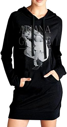 Elva Women Ariana Pop Grande Poster Sweatshirt Dress Pockets Pullover Kangaroo Hoodie M Black