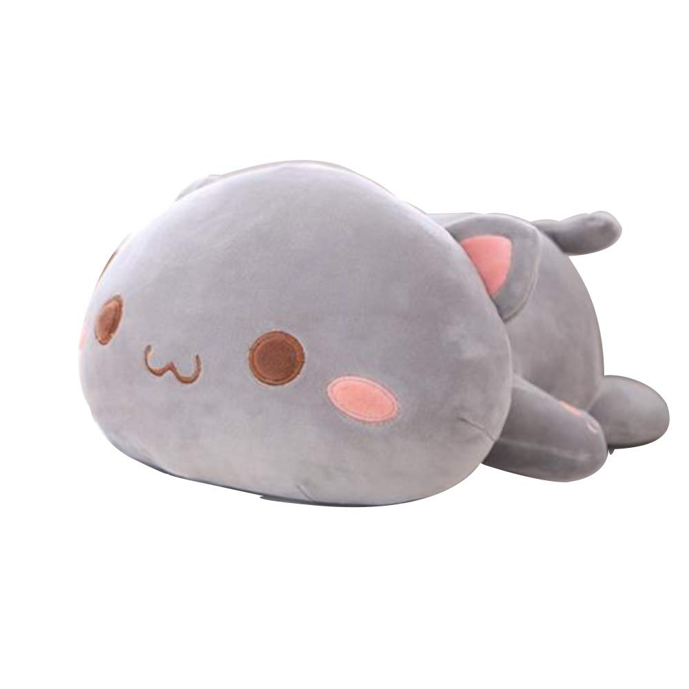 OUKEYI Cute Kitten Plush Toy Stuffed Animal Pet Kitty Soft Anime Cat Plush Pillow, Plush Cat Doll Soft Stuffed Kitten Pillow Doll Toyfor Kids (Gray)