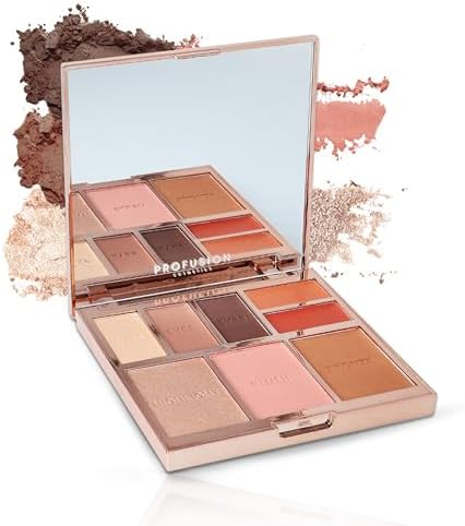 Profusion Cosmetics Full Face Palette Nude, 8 Shade Eye, Face and Lip Palette for Natural and Bold Makeup Looks, Ultimate Makeup Essential for Medium to Deep Complexions, Nude