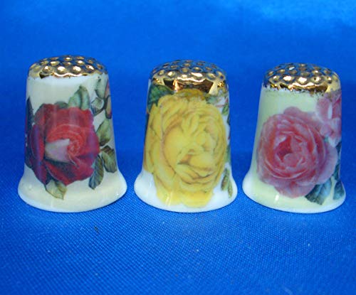 Birchcroft Porcelain China Collectable - Set of Three Thimbles - Gold Top Roses