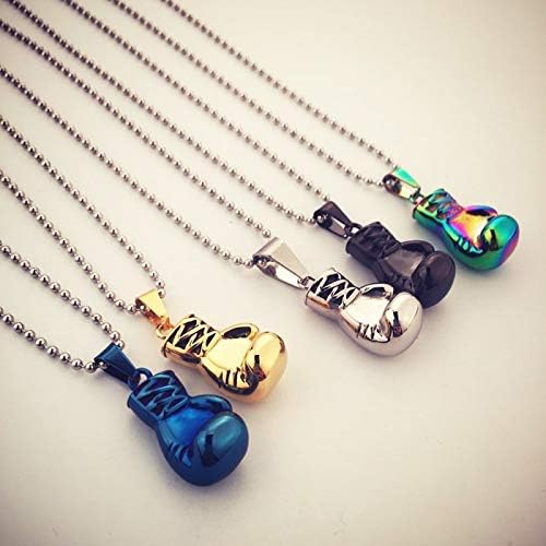 JewelryWe Birthday Gift for Men 5PCS Stainless Steel Mens Boxing Glove Pendant Necklaces with 22 inch Chains, 5 Colors Included - Image 5