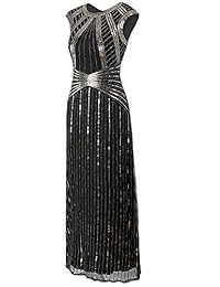 Vijiv vestido para graduación largo, con mangas redondeadas, con cuentas y lentejuelas y escote en V, estilo de los años 20, vestido para fiesta