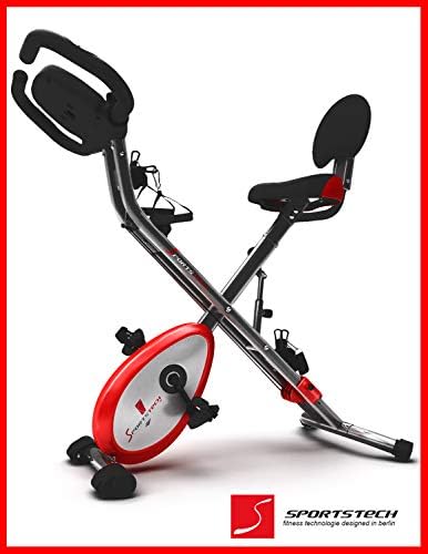 Sportstech F-Bike X100 & X150 Fitnessbike - X Bike - Home Trainer - patented resistance band system - Hand pulse sensors - Ergometer - exercise bike with tablet holder - Foldable Fitness Indoor bike
