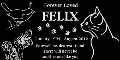 Lazzari Collections Personalized Cat with Bird and Butterfly Pet Memorial 12"x6" Engraved Black Granite Grave Marker Head Stone Plaque FEL1