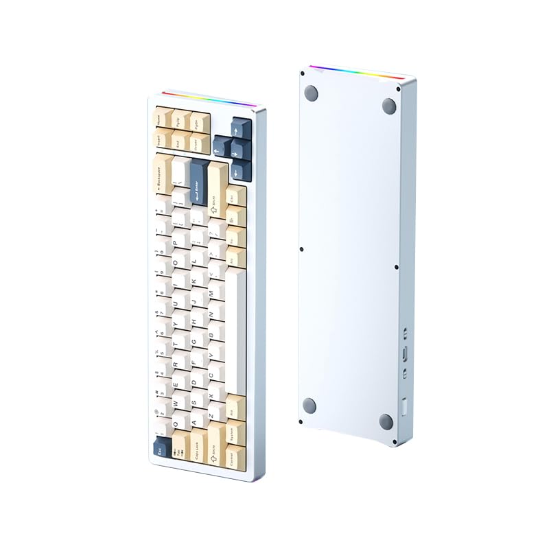 ATTACK SHARK M71 CNC Aluminum Custom Mechanical Gaming keyboard, Tri-Mode-BT5.0/2.4G Wireless/Wired, 4600mAh Rechargable, 68% Hotswap Gasket Mount, 14 Chroma RGB Lighting for MAC&WIN-Blueberry Cheese