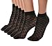 Florboom Womens Patterned Sheer Ankle Dress Socks Pantyhose Black 5 Pack