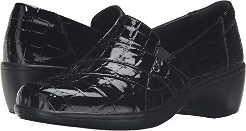 CLARKS Women's May Marigold Slip-On Loafer, Black Crocodile, 7.5 W US