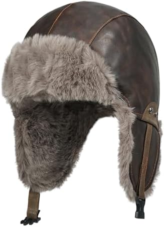 PU Leather Trapper Hat with Faux Fur Lining Winter Aviator Cap Ear Flaps Chin Winter Trapper Hat with Faux Fur Ear Flaps | Hat Noble main image 4