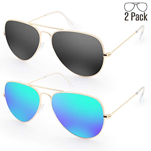 LivhÃ² Sunglasses for Men Women Aviator Polarized Metal Mirror UV 400 Lens Protection (Gold Grey+Blue Green)