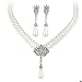 Rurah Women's Elegant Imitation Pearl Diamond Flowers Necklace Earrings Jewelry Set