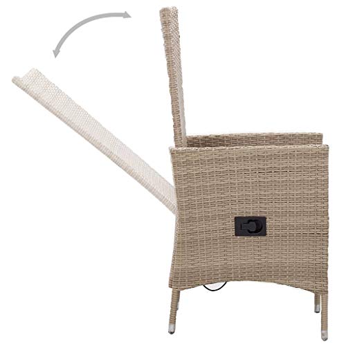 Tidyard 9-TLG. Garten Essgruppe mit Auflagen Poly Rattan Loungegruppe Set Esstisch mit Armlehnstühle Gartengarnitur Gartenmöbel Sitzgruppe für Garten, Terrasse & Balkon Beige – Bild 6
