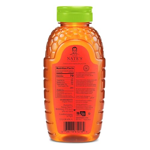 NATE’S ORGANIC 100% PURE, RAW & UNFILTERED HONEY – USDA CERTIFIED ORGANIC – 16OZ. SQUEEZE BOTTLE
