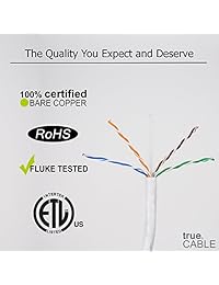 truecable CAT6 Riser (CMR), 1000 ft, Solid, 550 MHz, ETL Listed, 23 AWG de cobre puro 4 Par, par trenzado sin blindaje (UTP), Bulk Cable de Ethernet, Blanco