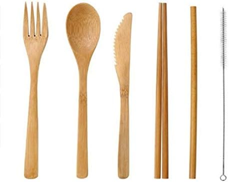 Natural Cutlery Set - Reusable Wooden Utensil Set to Reduce Plastic to Zero Waste - Portable Flatware Set as an Eco-Friendly Alternative to Disposable Cutlery - Case, Bamboo Wooden Cutlery Set (D)