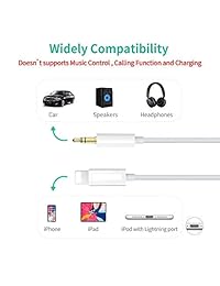 (Apple MFI Certified) Aux Cord for iPhone Xs XR X 8 7 Plus, Lightning to 3.5 mm Headphone Jack Adapter Aux Cable for Car Support iOS 11 12(White)