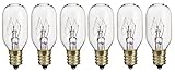 Pack of 6 15T7 15W Incandescent Salt Lamp & Appliance T7 Bulb with Candelabra Base, Clear Light Bulb