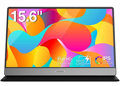 KOORUI Monitor Portatile 15,6 Pollici, 1080P FHD Schermo Portatile IPS sRGB 99% Monitor Esterno Portatile con Doppio Altoparlante Integrato, HDMI/Type-C per laptop/PC/Mac/PS/Xbox/Telefono 15B1