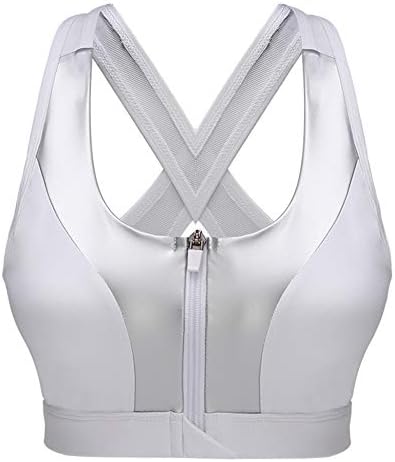 Women's Sports Bra Zip Front Non Wired Comfy Post Surgery Bra with Removable Pads, Women Yoga Sports Bras Front Zip Adjustable Fitness Workout Gym Activewear Bra