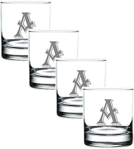 On The Rox 4 Piece Glass Set Engraved with A-Monogram, 11-Ounce