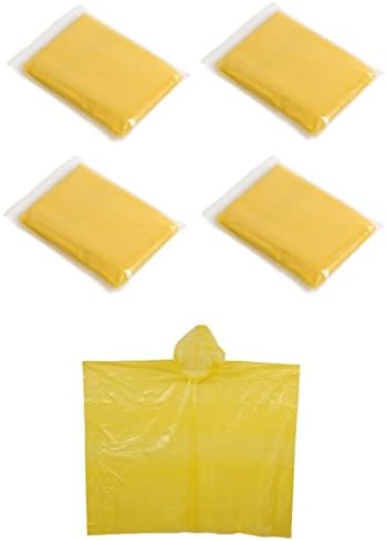 Rain Poncho - Disposable Emergency Rain Coats With Hood and Drawstring | 4 pack | Transparent Yellow | Great for theme parks, sporting events, camping, concerts or emergencies | Easy to store
