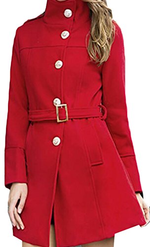 NQ Women's Winter Warm Solid Color Single-Breasted Coat Red XXS NQ Women's Winter Warm Solid Color Single-Breasted Coat Red XXS