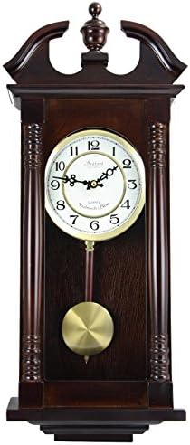 Bedford Clock Collection 27.5" Classic Chiming Wall Clock With Swinging Pendulum in Cherry Oak Finish