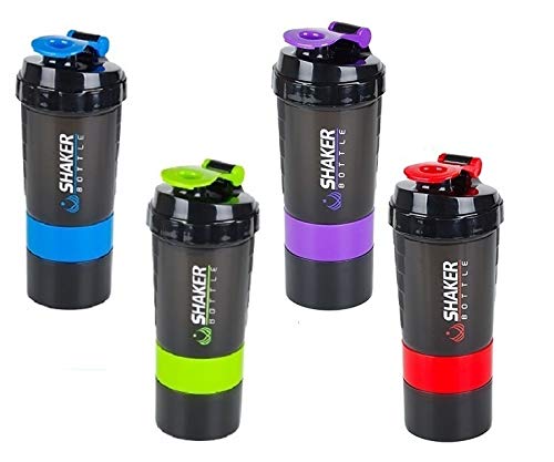 I&M Unlimited,LLC Protein Shaker Bottle - Sports Water Bottle - Non Slip 3 Layer Twist Off 3oz Cups with Pill Tray - Leak Proof Shake Bottle Mixer- Protein Powder 16 oz Shake Cup with Storage