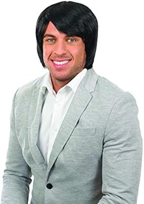Mens Black Boy Band Wig Adults Short Hair Side Fringe Costume