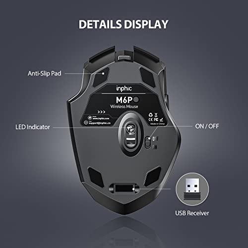 inphic Wireless Mouse 2.4G Rechargeable Silent 2400 DPI Visible Battery Type-C Charging for Computer, Laptop, Mac, PC