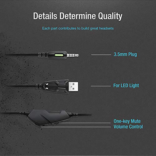 Gaming Headset Stereo Surround Sound 50MM Drivers Noise Reduction Gaming Headphones with Breathing RGB LED Light Adjustable Mic for PS4 PS5 Xbox One Switch PC Laptop Mac