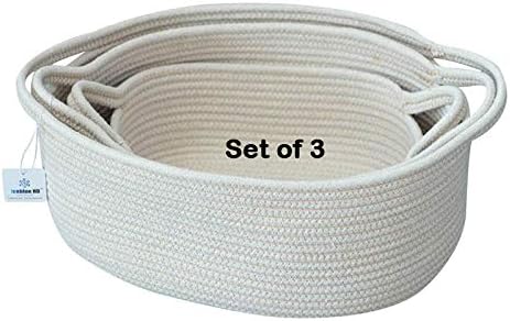 ICEBLUE HD Set of 3 Exquisite Natural Cotton Rope Soft Storage Bins Boxes Valentines Party Baskets