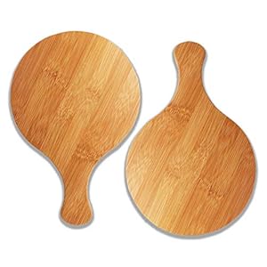 MNBV Bamboe Hout Pizza Peel Cake Lifter Pizza Tray Paddle Snijplank Ronde Set van 2 met handvat voor biefstuk, kaas…